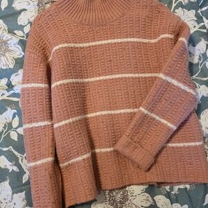 Ann Taylor Factory Pink and White Striped Turtleneck Sweater